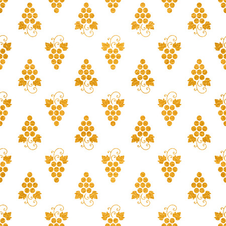 Gold textured seamless pattern of grapes on white background. Vintage design for paper packaging, wrapping paper, banner, invitation, card, certificate, menu. Vector illustration.のイラスト素材