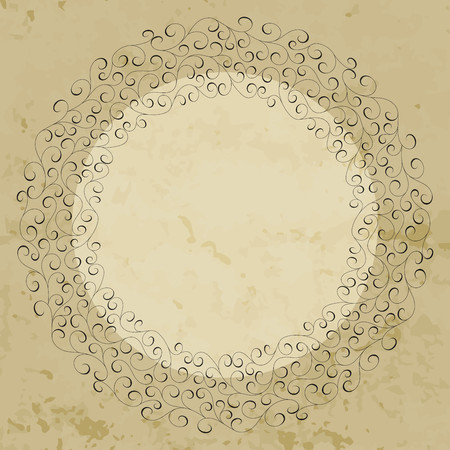 Elegant hand drawn retro floral frame. Design template for banner, card, invitation, label, emblem etc. Lineart vintage round border. Vector illustration.のイラスト素材