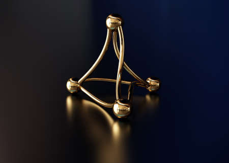 Golden molecular structure on a planeの写真素材