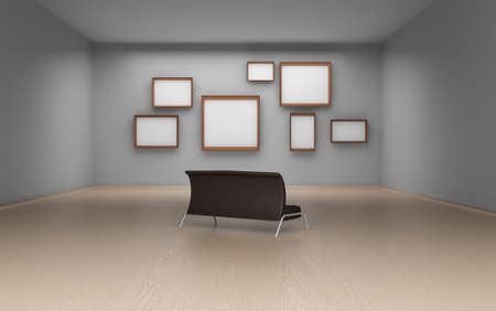 Lonely sofa in pictures galleryの写真素材