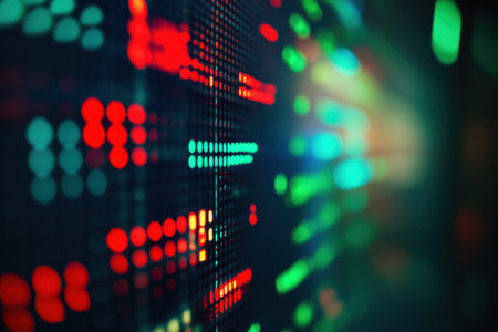 This image displays an abstract, futuristic representation of a screen or digital display with vibrant colors and lights.の素材