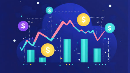 Arrows growing upwards on a blue background with a financial chart, stock market graph, and candlestick chart of business growth or world market, illustration vector design for a website banner. --ar 53:30 --v 6.1 Job ID: 251a0ad1-cdb8-4d8a-966c-d6889766eec7の素材