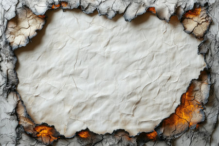 A white paper with two small, burnt edges, with a blank space in the middle for text or design. The top of each edge is slightly burned to give an artistic and unique appearance. This creates a contrast between the clean, white background and the smoldering, charred corners on both sides, providing ample areas suitable for adding details such as words, illustrations, or designs. --ar 3:2 --stylize 750 --v 6.1 Job ID: e4c1d727-febd-457e-a350-87339fd62e4aの素材