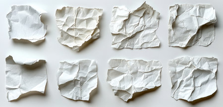 Set of white tape isolated on a transparent background, cutout in a PNG file. Photograph of several pieces of washi paper, each with different torn edges and creases, set against a clean white backdrop. The strips have various sizes and shapes. Each strip is carefully placed to create an aesthetically pleasing composition that emphasizes the texture and shape of the rice paper. --ar 21:10 --stylize 750 --v 6.1 Job ID: deabfe02-67b4-48be-99a8-b4a080619fbcの素材