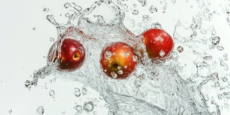 Fruit and water splashing together, white background, high-resolution, professional photograph, highly detailed, wide-angle shot, top-down view --ar 2:1 --v 6.1 Job ID: 74399348-3ab6-49e3-96e2-d867a3234849の素材