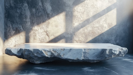 A minimalist and modern podium made of white marble, set against an abstract gray background. The platform is crafted from rough stone blocks with visible veining for texture. It is positioned at the bottom right corner of the frame, with soft lighting casting gentle shadows on its surface. This setup creates a sleek yet powerful atmosphere suitable as a product display space or a dramatic stage backdrop. --ar 53:30 --stylize 750 --v 6.1 Job ID: 7247a38d-3e8d-4ad2-8582-4fca99a14f3eの素材
