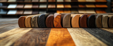 close up of several rows of wood flooring samples in an empty room, stock photo, --ar 73:30 --stylize 750 --v 6.1 Job ID: ab18201f-e283-46b9-866c-c176327b384aの素材
