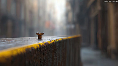 A close-up of the yellow-brown bolt on an industrial steel beam, with visible rust and wear marks. The focus is on the intricate details that highlight its robust design as it "ensures peace in our lives" stands against a blurred background. --chaos 30 --ar 16:9 --v 6.1 Job ID: e6acff80-6e7f-42d9-8f38-24246967b296の素材