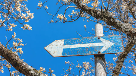 Blue road sign with an arrow pointing up in front of trees. Blue and white street traffic signs, blue sky. Photo taken with a Canon R5. --chaos 30 --ar 16:9 --v 6.1 Job ID: 0b925d1d-1b6d-4523-966b-33647020f9dcの素材