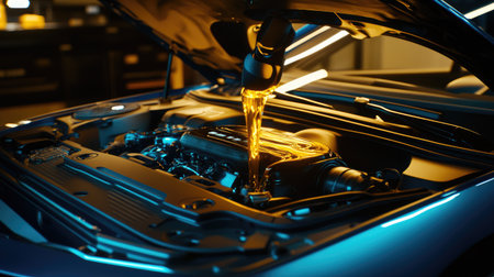 An oil product being poured into the engine of a car, close-up shot, macro photography, blue and yellow colors, high resolution, high detail, high quality, high sharpness, high contrast, professional color grading, cinematic lighting, hyper-realistic. --chaos 30 --ar 16:9 --v 6.1 Job ID: c2c3e553-ab0d-42ff-9f75-cf696919cddfの素材