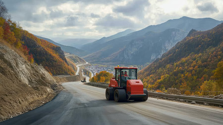 Asfbet breathtaking photo of asphalt roller working on road construction, tarmac asphalt street daytime --chaos 30 --ar 16:9 --v 6.1 Job ID: f56f39e1-3ac0-4553-8731-0a7caee3f9ffの素材