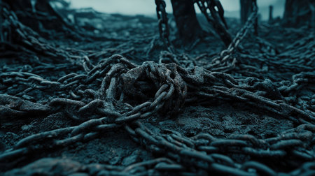 Close-up of rusted chains, forming intricate patterns and textures. --chaos 30 --ar 16:9 --v 6.1 Job ID: 30c0ca8e-6721-4f02-b6fb-ee3cfe35ffdfの素材