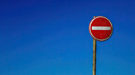 Green blank road sign on a blue sky background with copy space for text. --chaos 30 --ar 16:9 --v 6.1 Job ID: 1af6583d-b4ce-480e-8208-5b1cef7c483aの素材