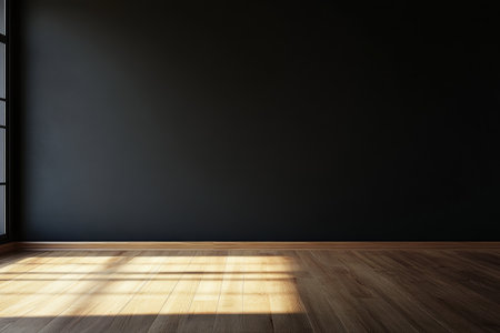 Minimalist interior design of a modern living room with a grey sofa against a dark wall, wooden floor, and a bookcase in a black color background. Home decor. --ar 3:2 --v 6.1 Job ID: 98c46b22-cc5d-49c1-b6c7-5292c1fbf780の素材