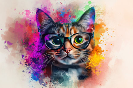 Cute cat with glasses, colorful paint splash digital art, vibrant colors --ar 3:2 --v 6.1 Job ID: 3b0b2b43-2345-4ef2-8dd6-ceb05e5814b5の素材
