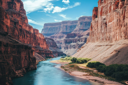 A breathtaking view of the river running through the Grand Canyon in Arizona, showcasing its stunning natural beauty with waterfalls and rock formations. --ar 3:2 --v 6.1 Job ID: a8760204-3f51-4d7e-b545-19414e57a8b1の素材