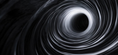 Abstract black background with lines and glowing light, empty space for design or advertising. Black and white 3D rendering of the tunnel. --ar 32:15 --v 6.1 Job ID: d00cea80-6971-49b7-bd11-6115f8d8396aの素材