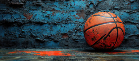 A basketball on the court, close-up, dark background, dark tones, textured painting style, painted with oil paint and ink on canvas, high resolution, high detail, high quality, high definition, high sharpness, high contrast, high color saturation, high clarity, and high noise reduction. It is made of metal, leather, and wood grain materials, with an abstract pattern, and there are some small cracks in it. High detail. --ar 34:15 --stylize 750 --v 6.1 Job ID: 277c94d2-b704-4614-9c59-4bf7fab75de7の素材