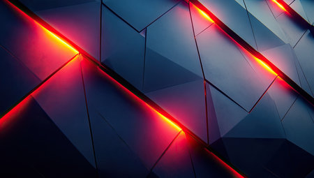 An abstract, minimalistic dark room with sharp angles and light, featuring red and blue lighting, a high-resolution, dark background, and very detailed, realistic elements. --ar 53:30 --stylize 750 --v 6.1 Job ID: 59f9a9b1-093b-45ae-ac2b-2ffe85efd61dの素材