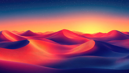 Abstract background vector illustration, colorful gradient, blue sky and orange desert hills, simple shapes, flat design, gradient colors, red, yellow, pink, purple, simple lines, minimalist style, vector art, high resolution, high quality, high detail, professional photography, professional color grading, soft shadows, low contrast, clean, sharp focus. --ar 53:30 --stylize 750 --v 6.1 Job ID: 73fd2dc7-9ed8-4b64-93e2-124049455772の素材