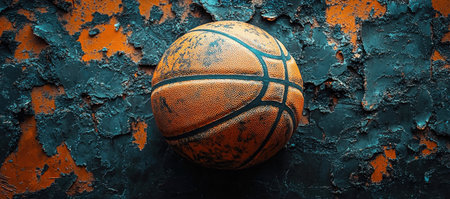 Close-up of a basketball's texture on a grunge background, macro photography, top view, basketball ball texture, basketball circles, textured paper with scratches and stains, orange tones, dark background, black shadows, light rays. --ar 34:15 --stylize 750 --v 6.1 Job ID: dcdc8fa2-9bdd-4d7d-a804-64b1566c4171の素材