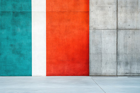 Minimalist abstract background with three colors: white, orange, and teal. On the right side of the wall, there is an irregular line in a gray color. On one part of it, the light blue color is combined with dark gray. The left half of the photo has no elements on the right side of the wall. The overall effect should convey simplicity and minimalism, while maintaining visual interest through contrast and balance. --ar 3:2 --stylize 750 --v 6.1 Job ID: 9af6c84c-c75f-4773-a065-7dbe1306cc78の素材