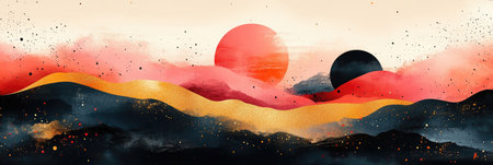 3 minimalist flat vector backgrounds with circular shapes, in gold and pink colors, with black accents, high resolution, and highly detailed. --ar 3:1 --stylize 750 --v 6.1 Job ID: 2137d303-4b30-4a08-91de-0565eae00755の素材