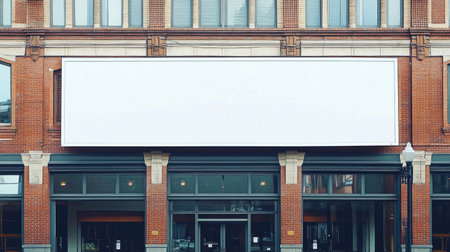 A large, blank white sign hanging from the ceiling of an outdoor courtyard in front of an urban terracotta building. Close-up shot, taken during the day with a professional high-resolution digital camera. The image is in sharp focus with high contrast. --chaos 30 --ar 16:9 --v 6.1 Job ID: 1d53165d-648c-4560-a250-1e3efcc04f9fの素材