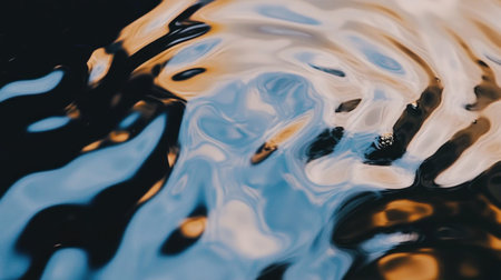 A close-up of glossy, blue and black metallic liquid flowing over the shape of an abstract human form. The background is dark with soft lighting creating gentle shadows on the surface of the fluid, enhancing its reflective quality. This scene evokes a sense of mystery and depth in a surreal environment. --chaos 30 --ar 16:9 --v 6.1 Job ID: 7fa9be3d-f907-40e5-b4e8-0702e1df63c7の素材