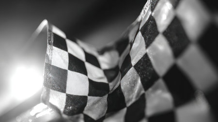 A close-up shot captures a checkered flag, the primary subject, in motion. The flagの素材