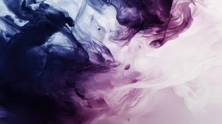 An abstract composition features swirling ink in shades of purple and blue, creating fluid forms. The image showcases soft textures and gradients, with the interplay of light and shadow. Suitable for various design applications, it offers a visually appealing element for creative projects and editorial content.の素材