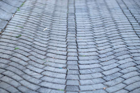 Perspective View Monotone Gray Brick Stone Pavement on The Ground for Street Road. Sidewalk,...