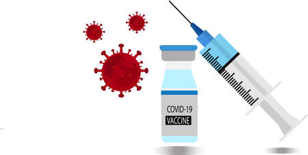 Covid-19 coronavirus vaccine. Syringe and vaccine vial flat icons. Vector illustrationのイラスト素材