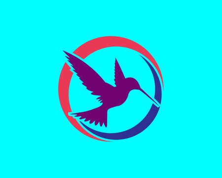 Humming-bird icon. Beautiful bird, isolated on the blue background. Vector illustration.のイラスト素材
