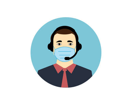 Call center operator, Customer service person Headset icon. Live chat operators, using mask. Online customer support service assistants with Headset. Vector illustrationのイラスト素材