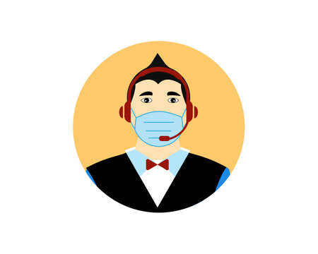 Call center operator, Customer service person Headset icon. Live chat operators, using mask. Online customer support service assistants with Headset. Vector illustrationのイラスト素材