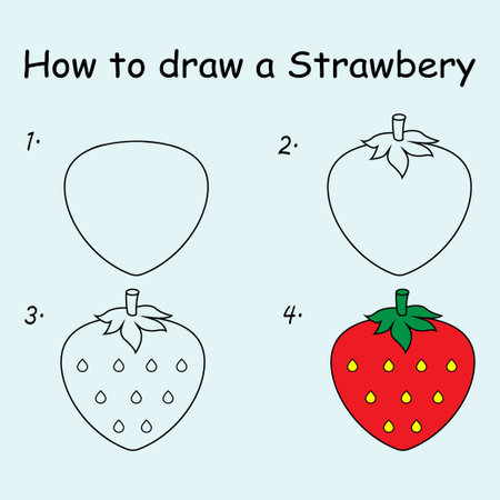 Educational game for children: How to draw a strawberry. Vector illustrationの写真素材
