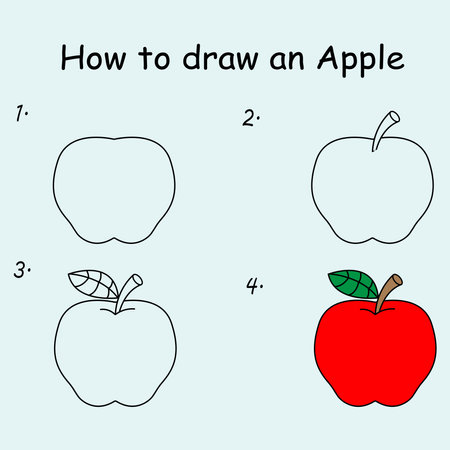 How to draw a apple. Educational game for children. Vector illustrationの写真素材