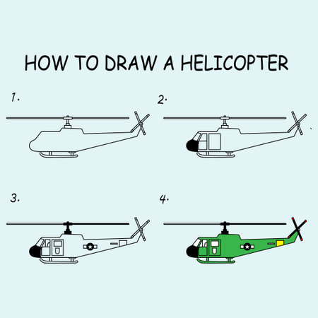 How to draw a helicopter. Educational game for children. Vector illustrationの写真素材