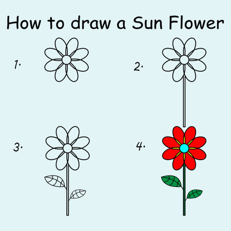 Educational game for children: How to draw a flower. Answer included.の写真素材