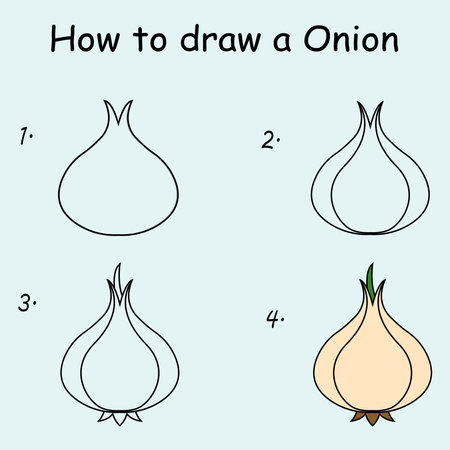 Educational game for children: How to draw a onion. Coloring book for children.の写真素材