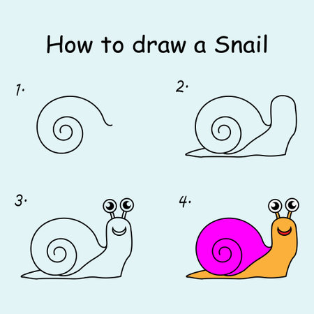 How to draw a snail. Educational game for children. Vector illustrationの写真素材