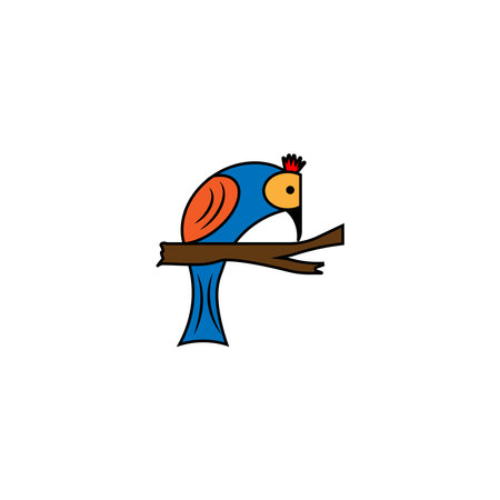 Parrot on tree branch icon. Isolated parrot on tree branch vector iconの写真素材