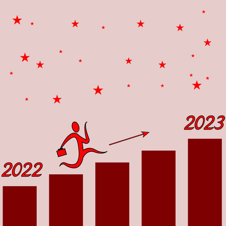 Businessman walking on ladder with suitcase to target in 2023. vector illustration in flat styleのイラスト素材