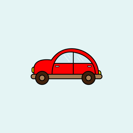 Car icon. Vector illustration of a red car on blue background.の写真素材