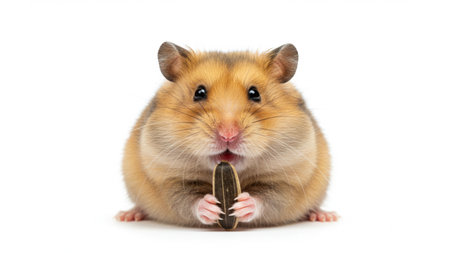 Hamster eating a peanut, isolated on white background, studio shotの素材