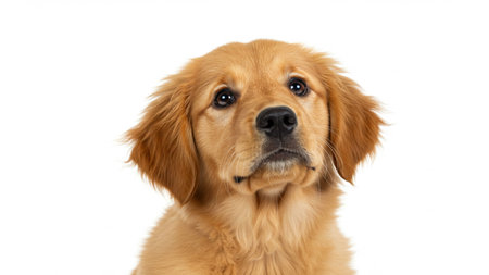 Portrait of a golden retriever dog isolated on a white backgroundの素材