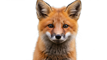Close-Up Portrait Of A Curious Red Fox Cub With Bright Eyes â Studio Shotの素材