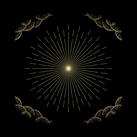 Rays vector in hand draw, engraving, luxury styleのイラスト素材