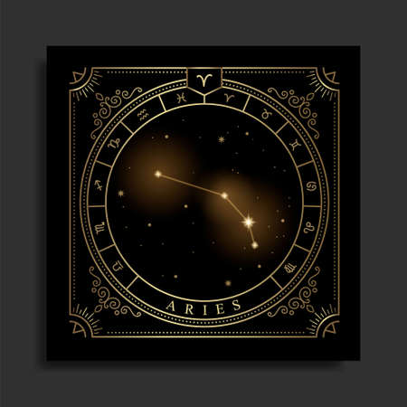 Aries zodiac constellation symbol with modern, esoteric and boho styles. Fit for paranormal, tarot readers and astrologersのイラスト素材